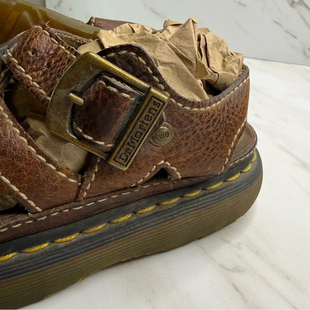 Vtg 1990's Dr. Martens D10715 Brown Leather Braided Chunky Platform Sandals - Picture 9 of 12